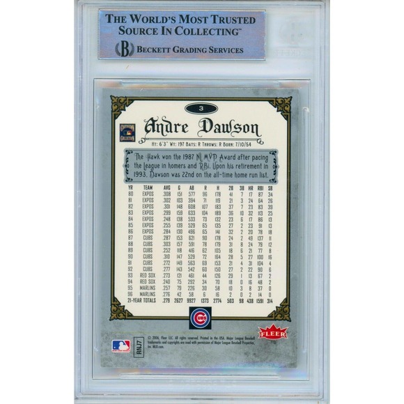 Andre Dawson Signed Baseball Card Beckett Slab Chicago Cubs Autograph Fleer Auto - Picture 2 of 4